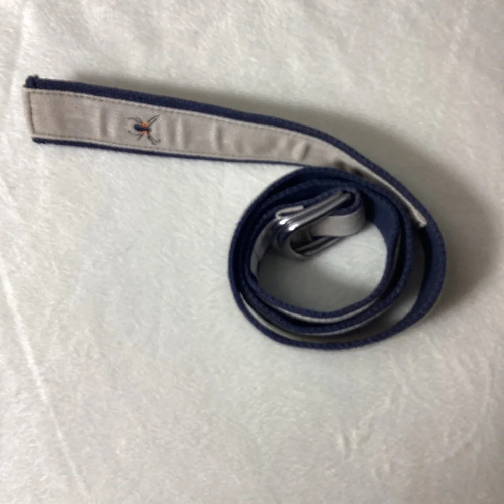 Lands End Boys Icon Belt Khaki Spider Bug‎ Blue Beige Medium Woven Canvas Youth